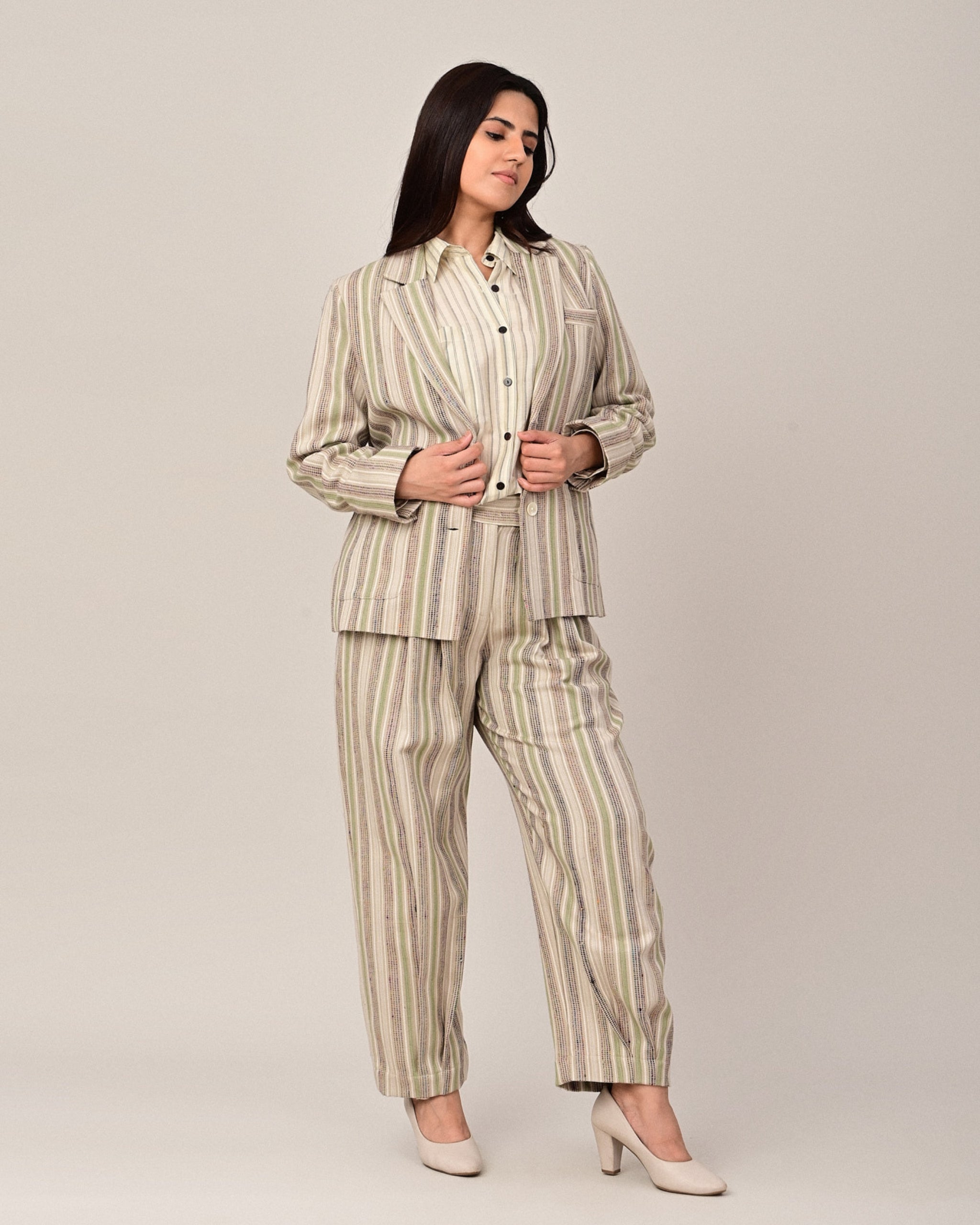 JOURNAL Silk Stripe Button Front Blazer