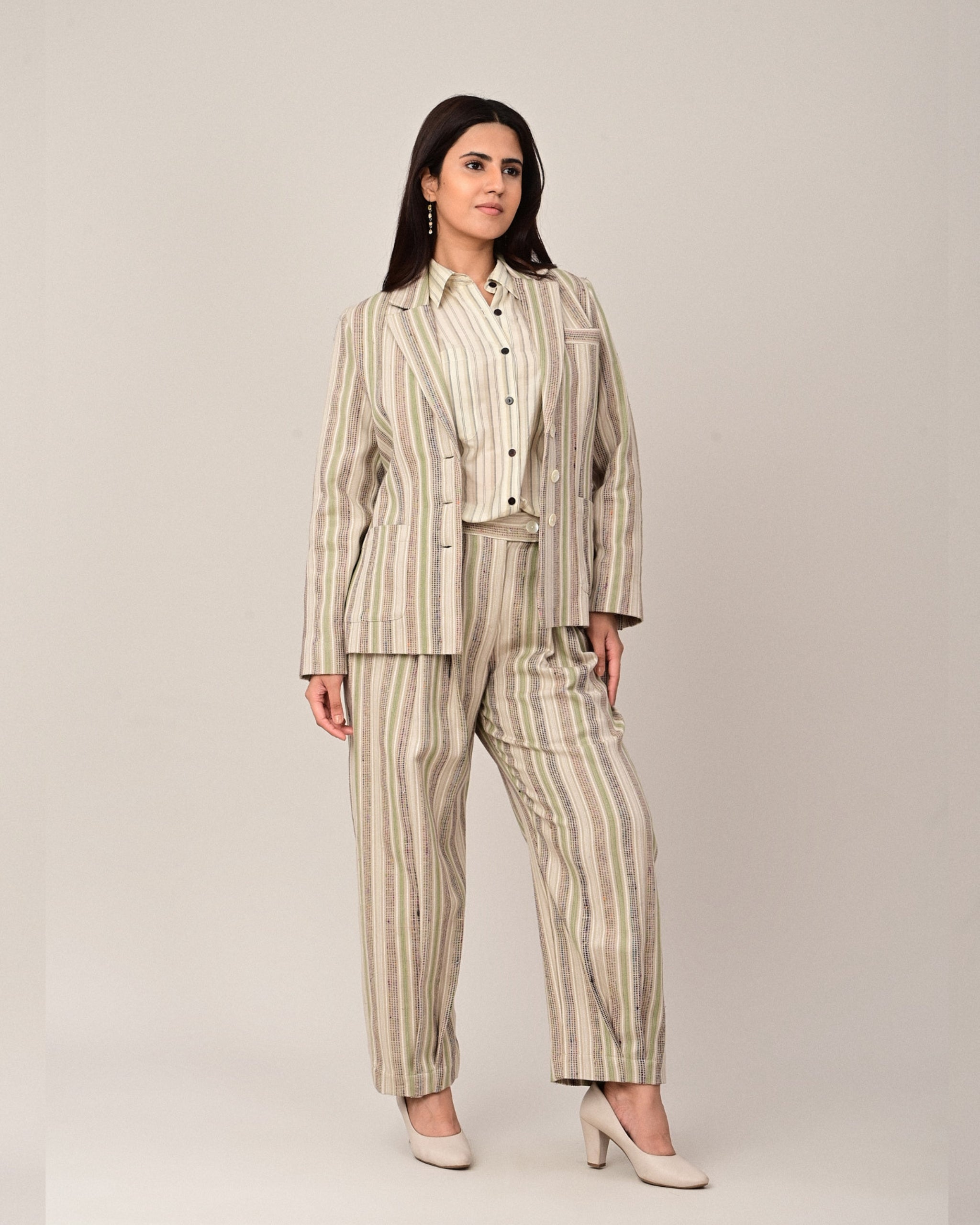 JOURNAL Silk Stripe Button Front Blazer
