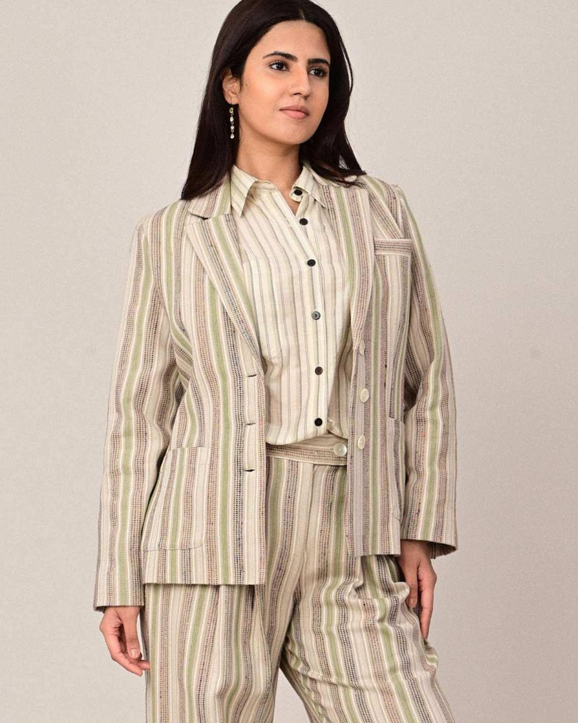 JOURNAL Silk Stripe Button Front Blazer