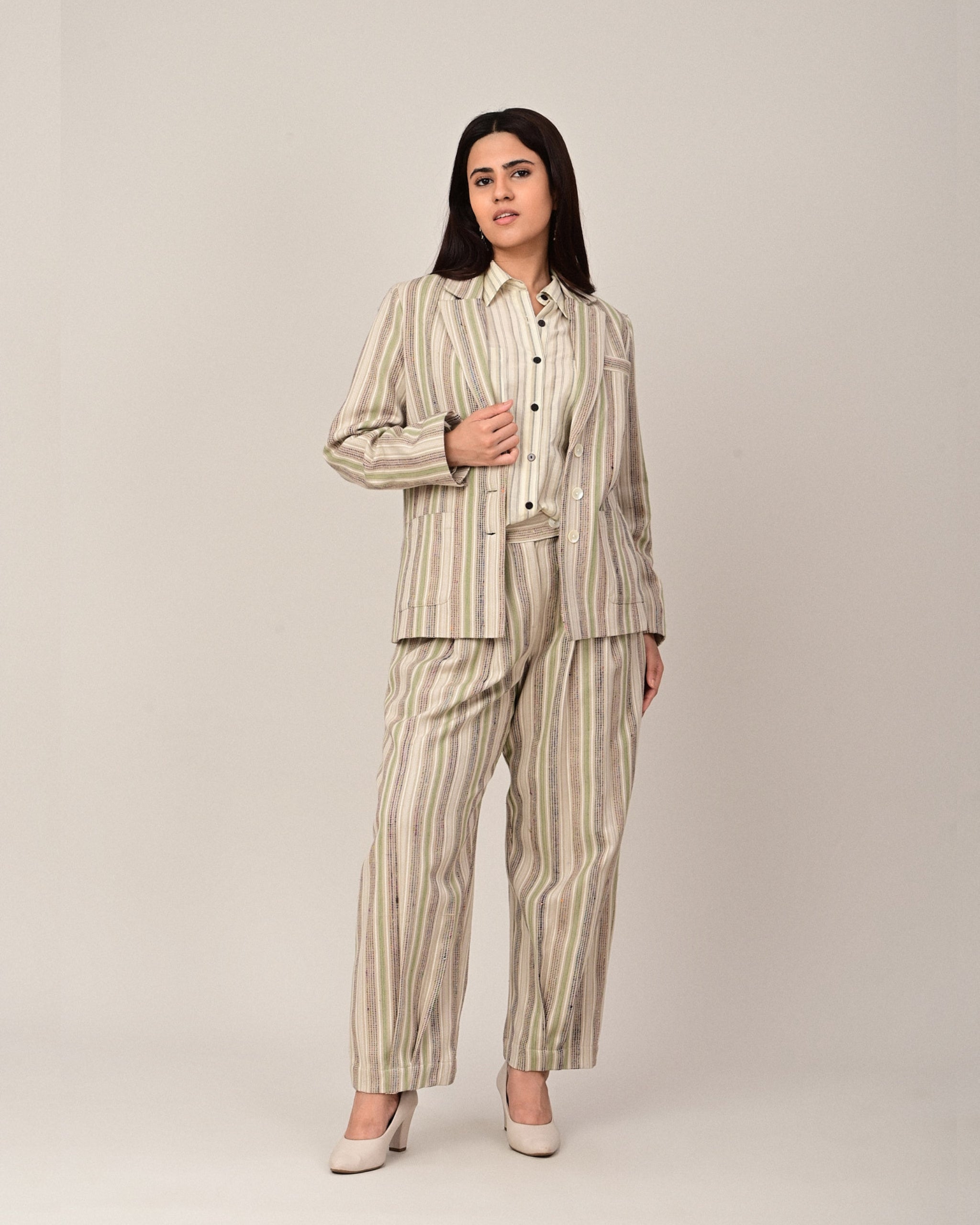 JOURNAL Silk Stripe Button Front Blazer