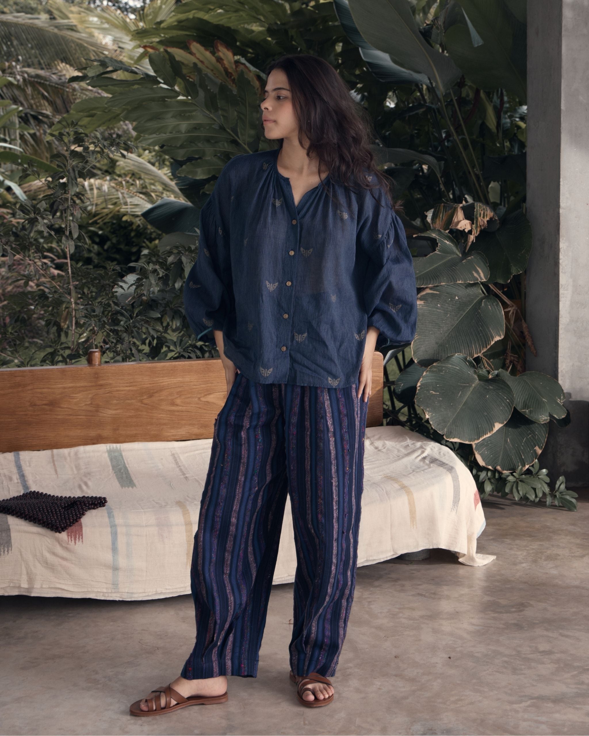 POETRY Silk Stripe Pleated Barrel Pants