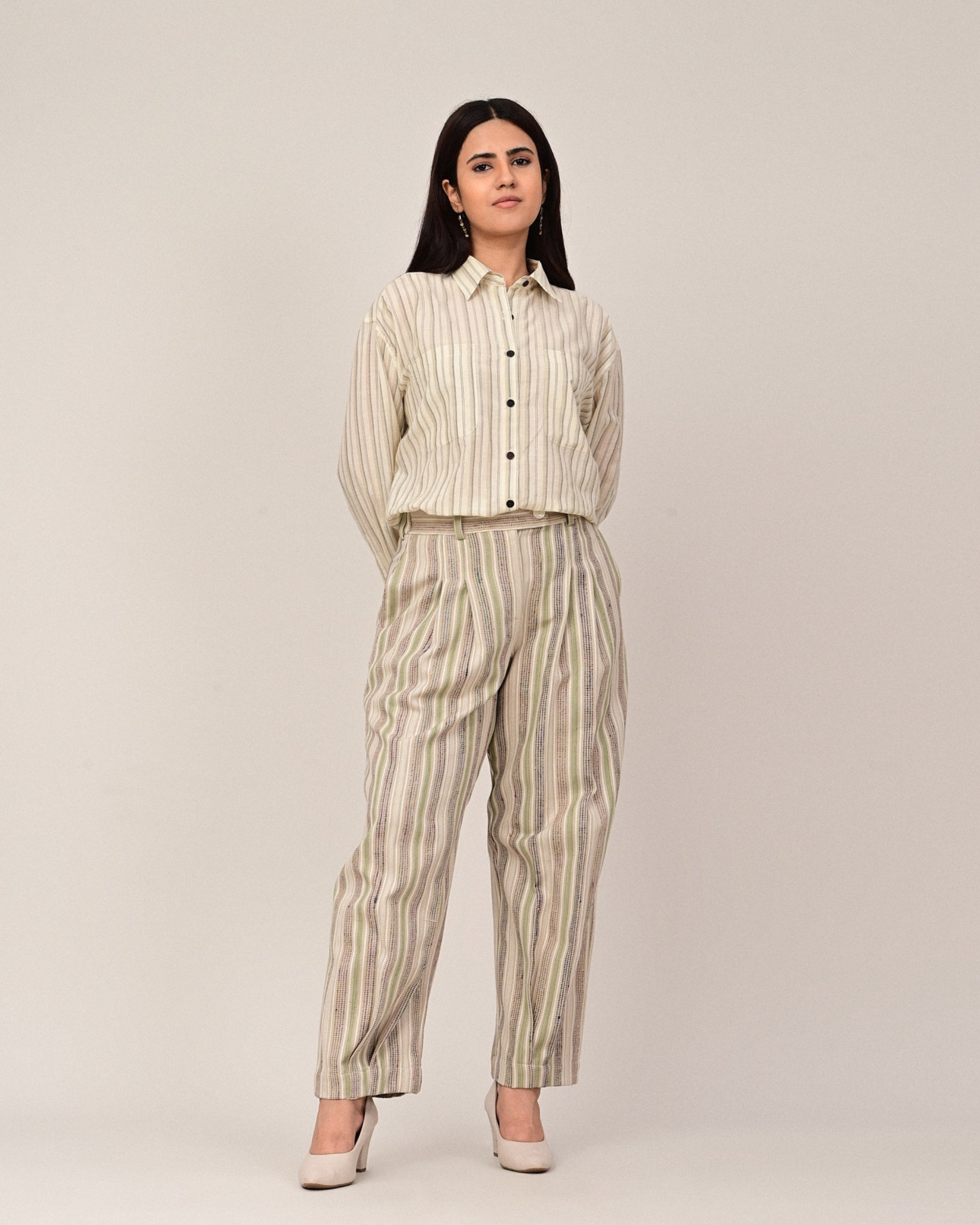 POETRY Silk Stripe Pleated Barrel Pants