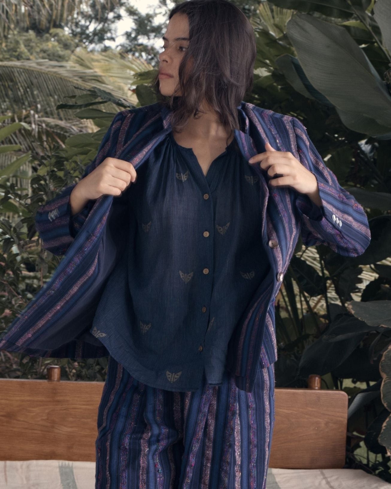 JOURNAL Silk Stripe Button Front Blazer