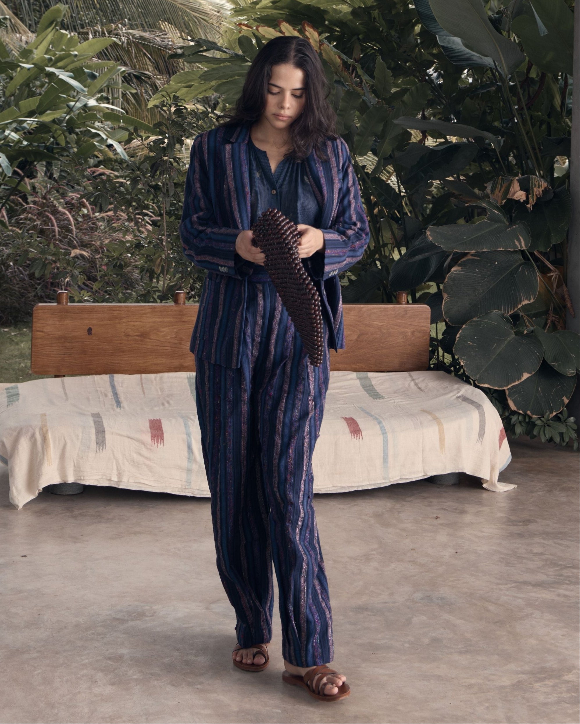 POETRY Silk Stripe Pleated Barrel Pants