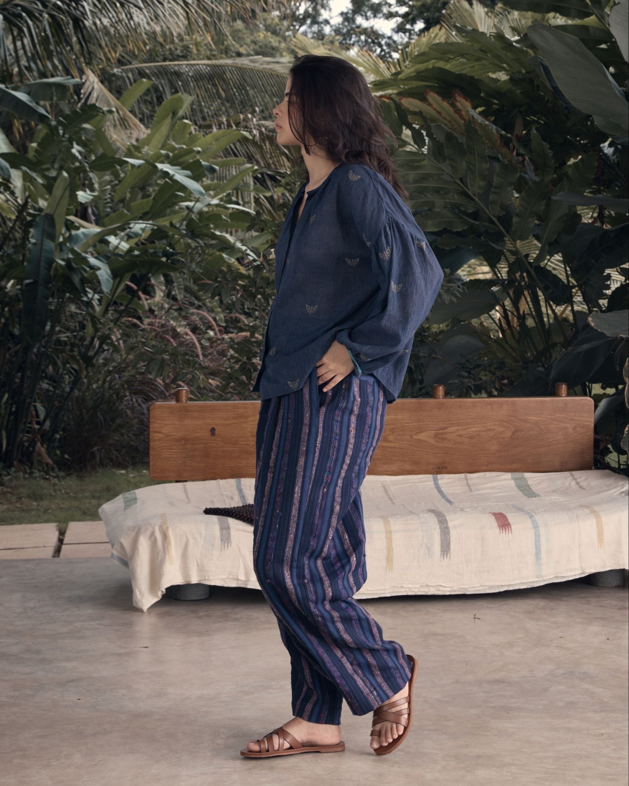 POETRY Silk Stripe Pleated Barrel Pants