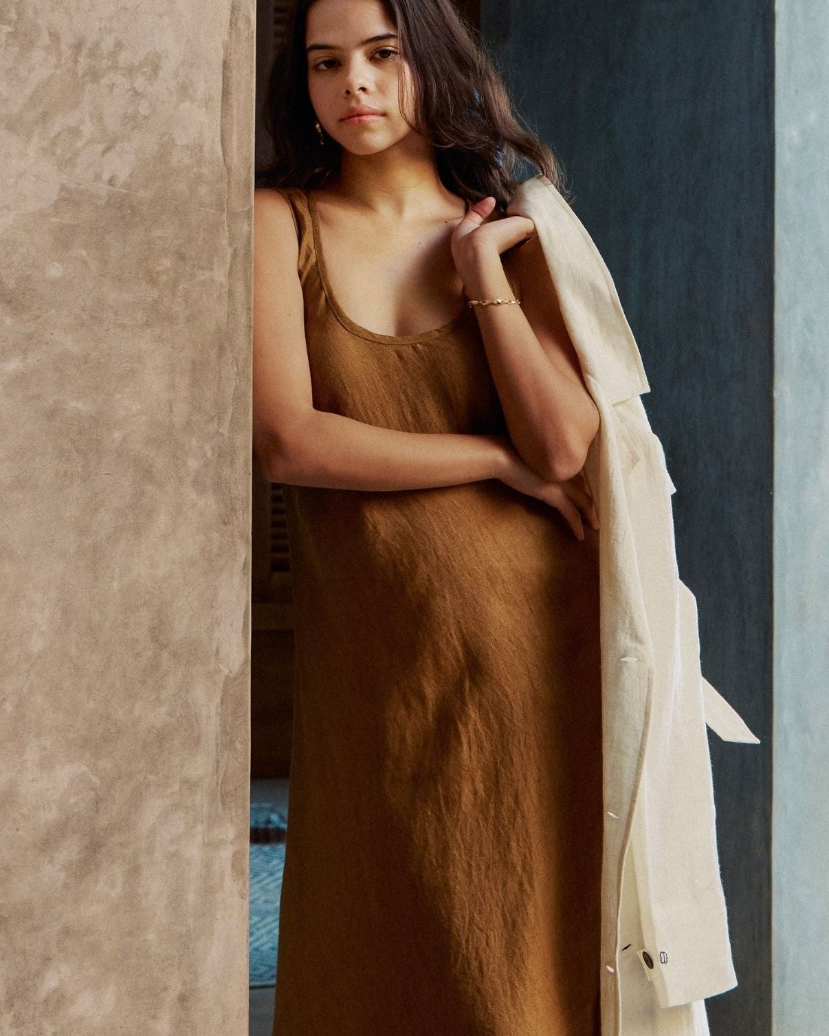 DEW Bias Cut Linen Twill Dress