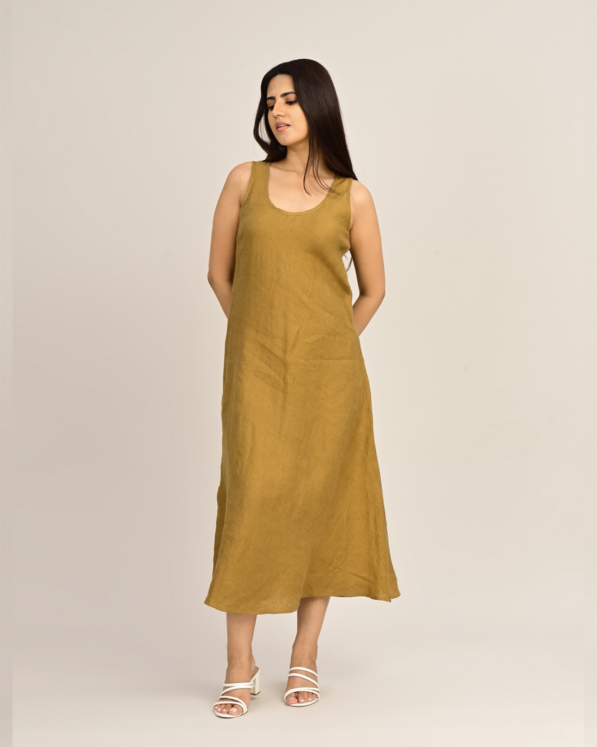 DEW Bias Cut Linen Twill Dress