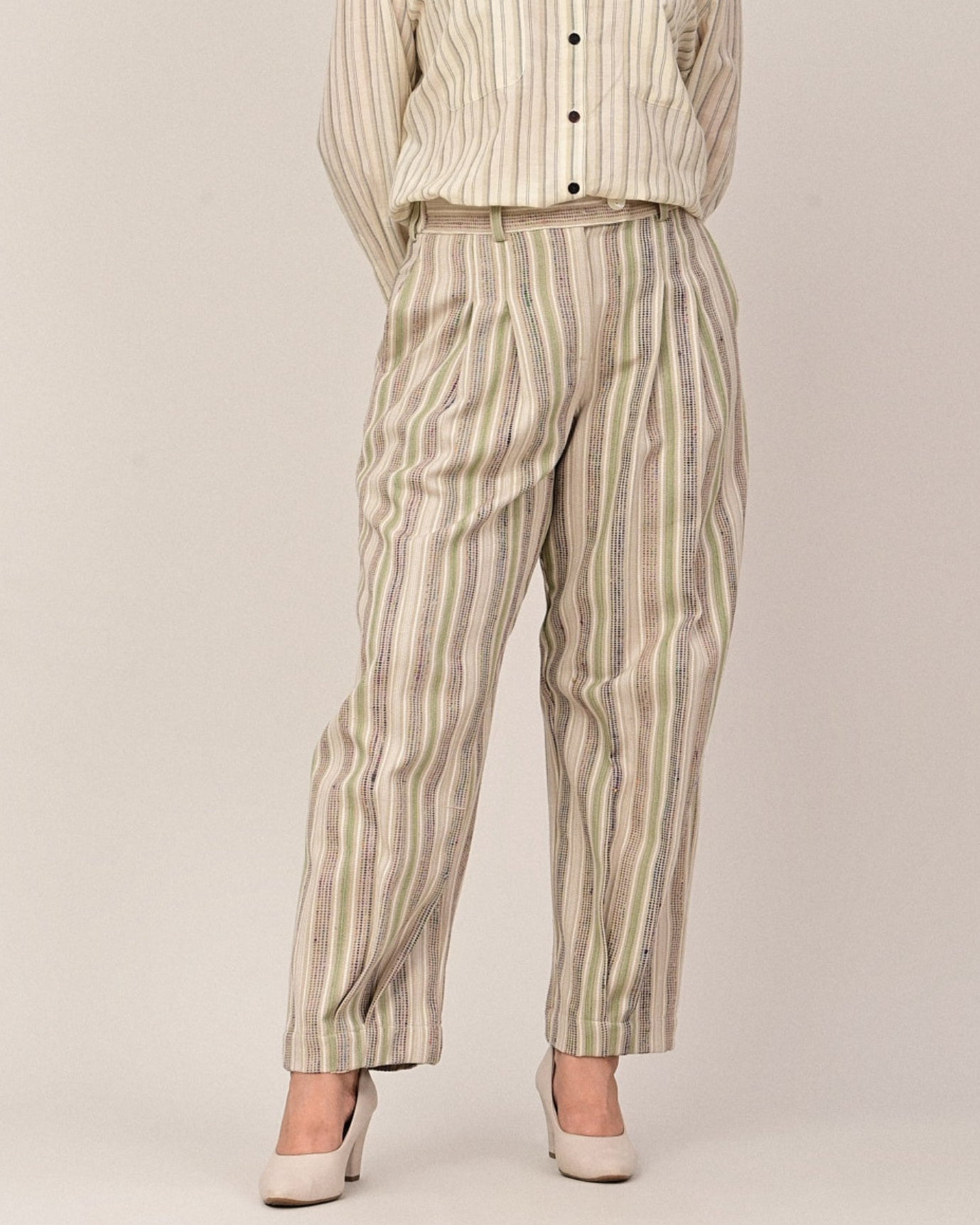 POETRY Silk Stripe Pleated Barrel Pants