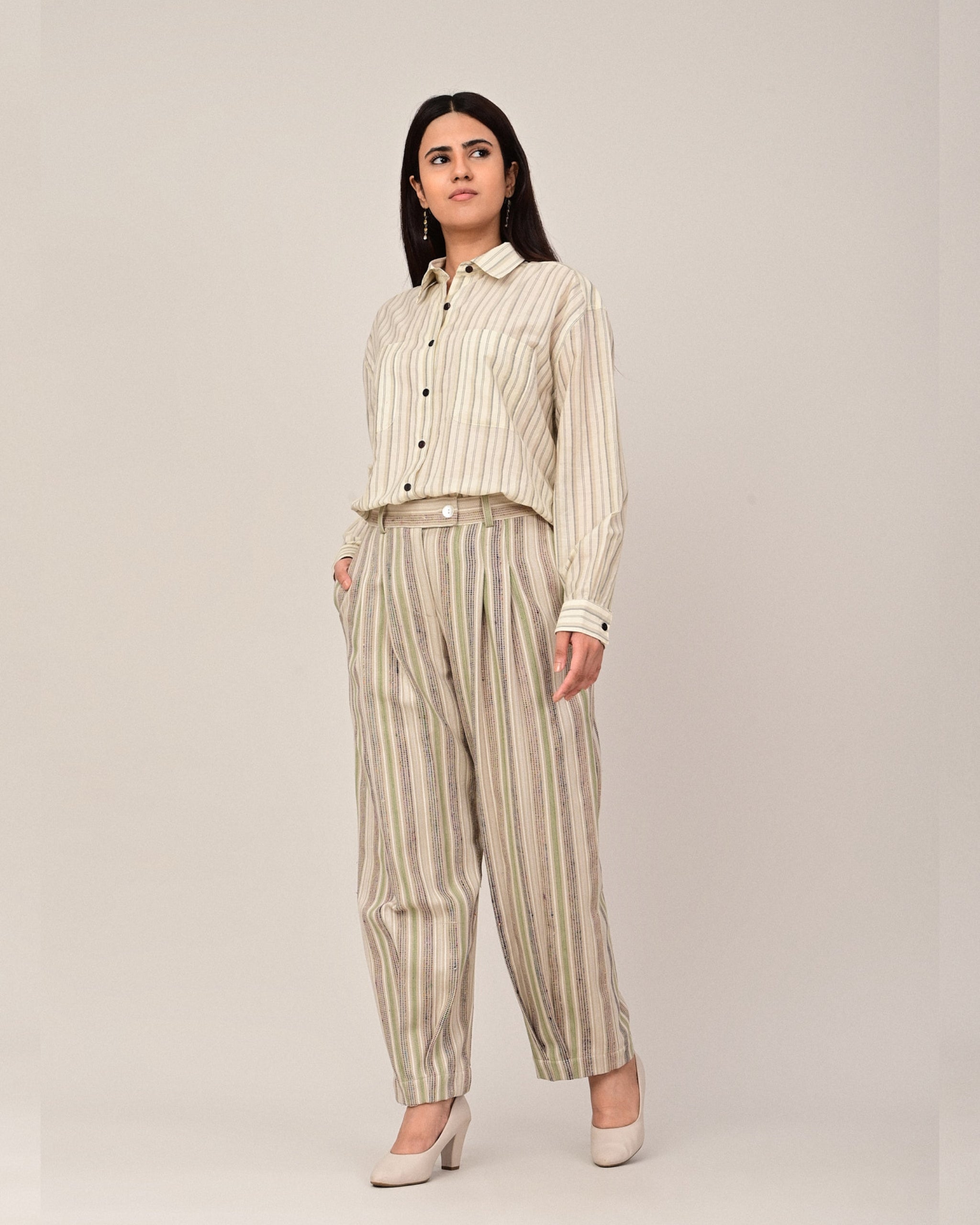 POETRY Silk Stripe Pleated Barrel Pants