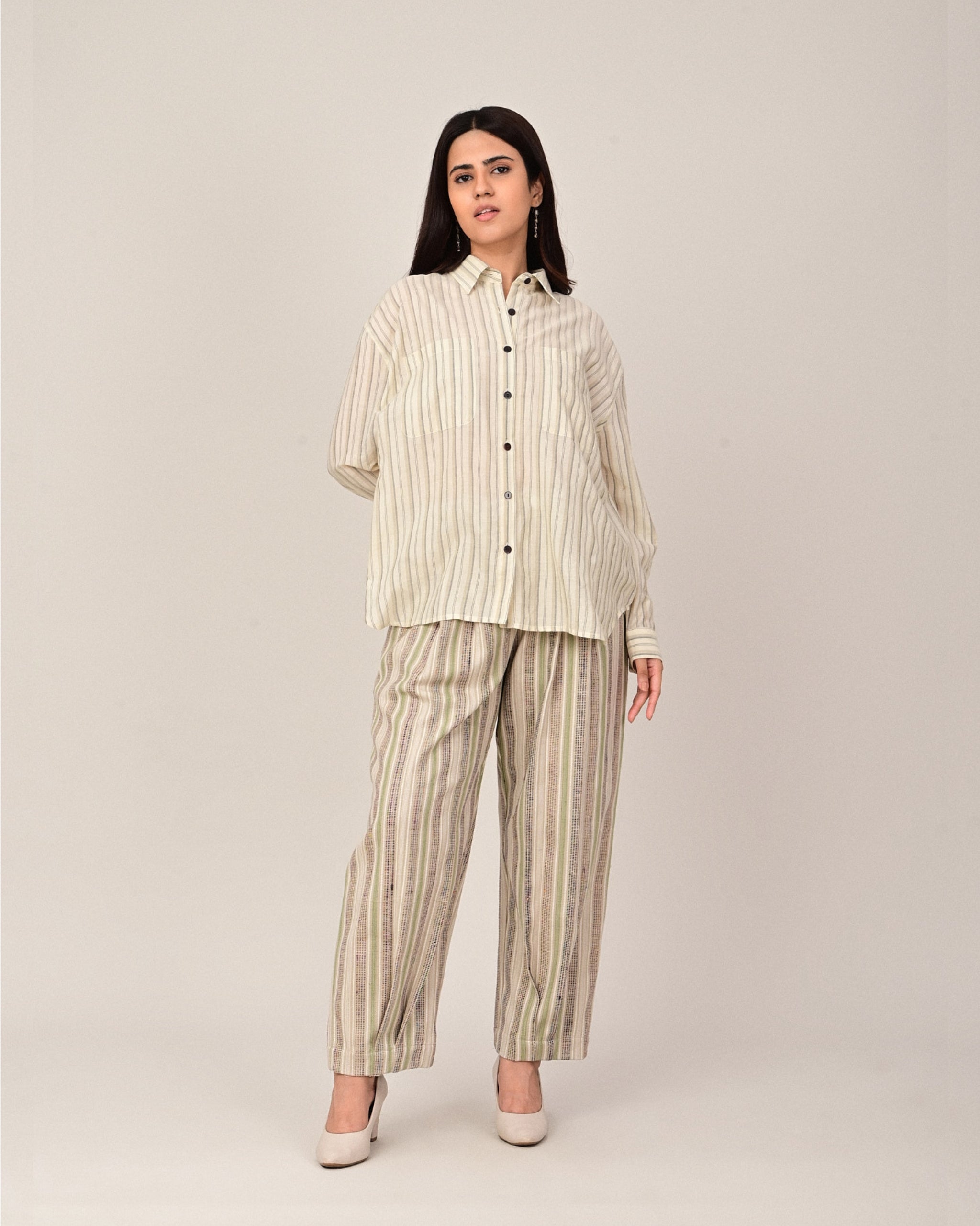 POETRY Silk Stripe Pleated Barrel Pants