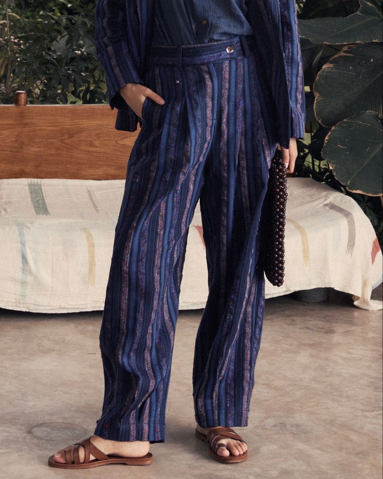 POETRY Silk Stripe Pleated Barrel Pants